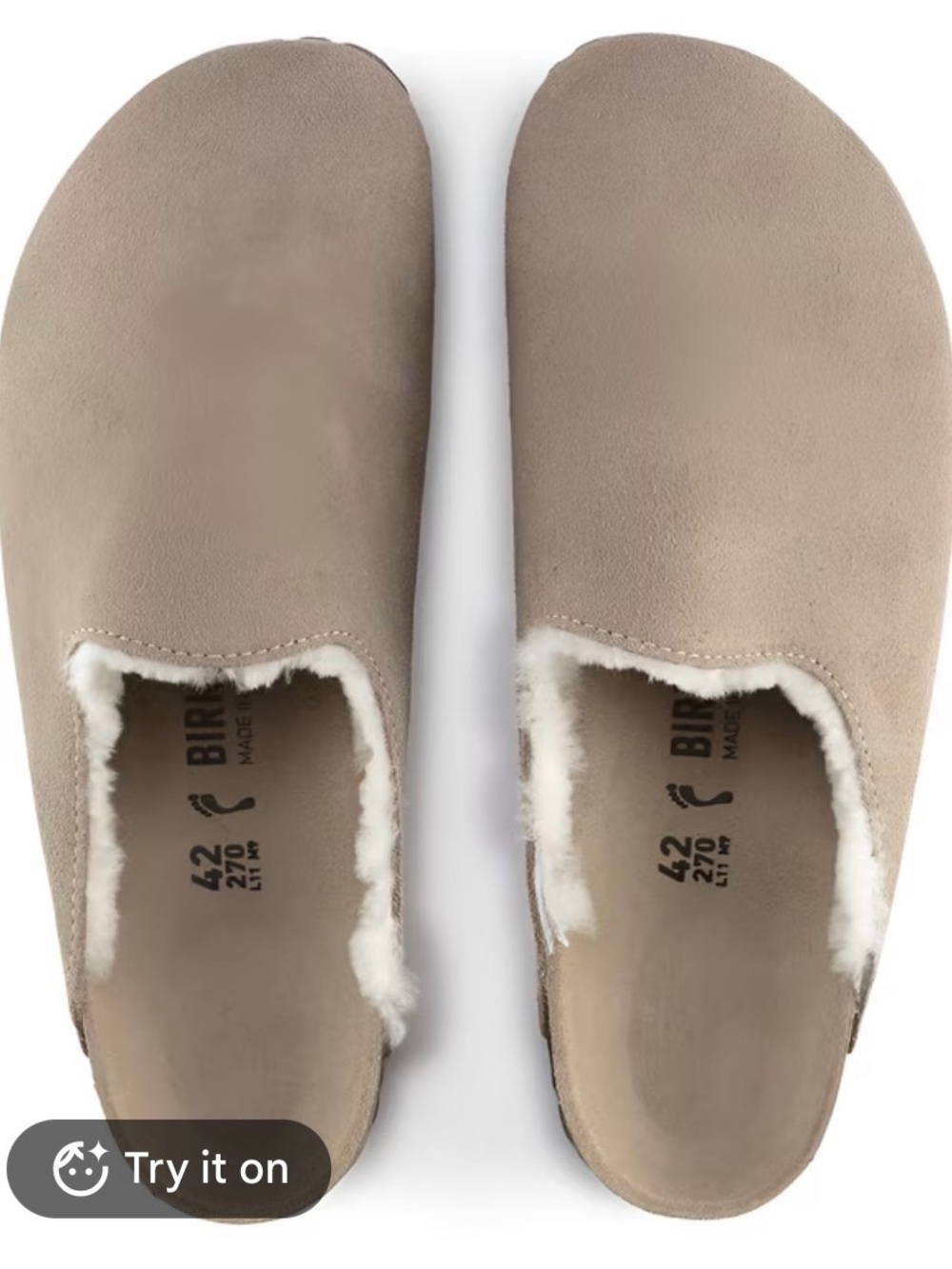 Birkenstock Amsterdam Suede Taupe Shearling-Lined Slip-On Clogs 39 RARE